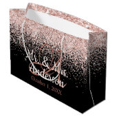 ピンク赤面グリッター結婚ズ名モノグラム ラージペーパーバッグ (裏面アングル)