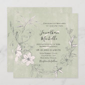 ピンク赤面グリーンフローラガーデンクリスチャン結婚ズ 招待状 (正面/裏面)