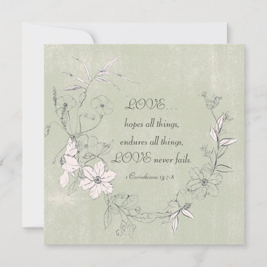 ピンク赤面グリーンフローラガーデンクリスチャン結婚ズ 招待状 (裏面)