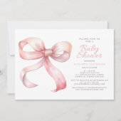 ピンク赤面コケットボウベビーエレガントガールシャワー 招待状 (正面)
