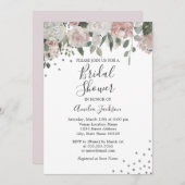 ピンク赤面シルバーウォーター色フローラブライダルシャワー 招待状 (正面/裏面)