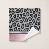 ピンク赤面シルバーレオパードプリント バスタオルセット (ウォッシュタオル)