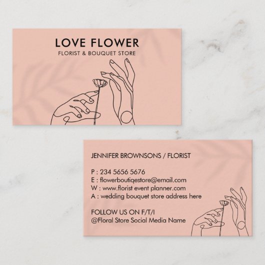 ピンク赤面シンプルハ澄んンズカレスフラワー 名刺 (正面/裏面)