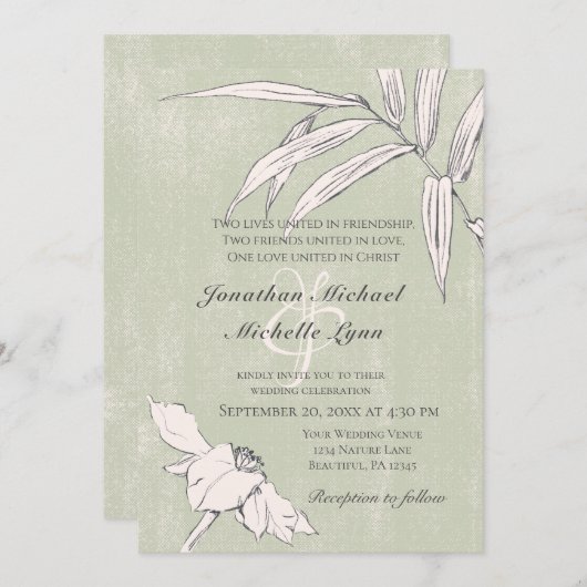 ピンク赤面シンプルフローラガーデンクリスチャン結婚ズ 招待状 (正面/裏面)