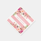 ピンク赤面ストライプのフローラベビーシャワー スタンダードカクテルナプキン (角)