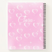 ピンク赤面スパークルとハート ノートブック (裏面)