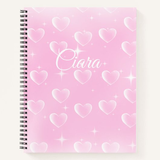 ピンク赤面スパークルとハート ノートブック (正面)
