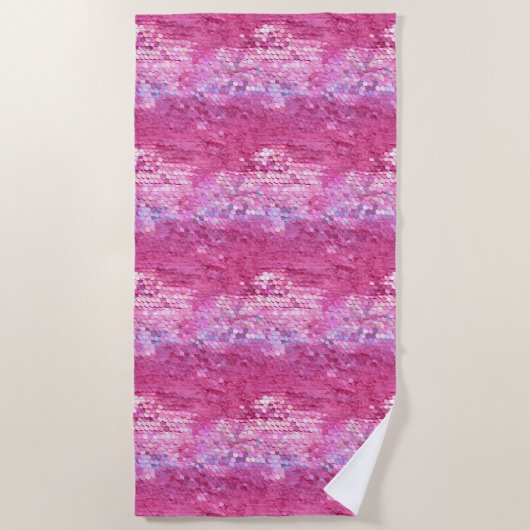 ピンク赤面スパークルマーメイド ビーチタオル (正面)