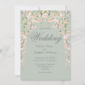 ピンク赤面セージ緑フローラワイルドフラワー結婚ズ 招待状 (正面)
