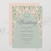 ピンク赤面セージ緑フローラワイルドフラワー結婚ズ 招待状 (正面/裏面)