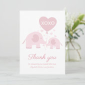 ピンク赤面ゾウ女の子ベビーシャワーありがとう サンキューカード (スタンド正面)