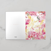 ピンク赤面ハッピーバースデー水彩フローラデザイン 箔グリーティングカード (外側レイダウン)