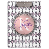 ピンク赤面ハーレクインモノグラム クリップボード (正面)