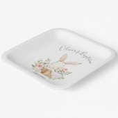 ピンク赤面バニーラビットガールベビーバプテスマ ペーパープレート (傾斜あり)