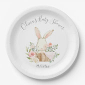 ピンク赤面バニーラビットベビーガールシャワー ペーパープレート (正面)