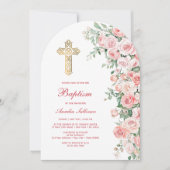 ピンク赤面バラアーチバプテスマ 招待状 (正面)