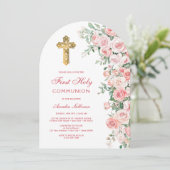 ピンク赤面バラアーチファースト聖餐式 招待状 (スタンド正面)