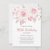 ピンク赤面バラエレガント90thバースデーパーティー 招待状 (正面)