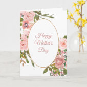 ピンク赤面バラオーバルフレームマザーズデイ カード (黄色い花)