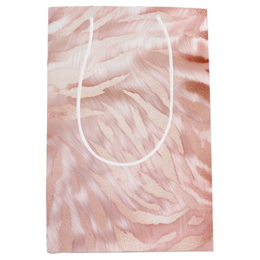 ピンク赤面バラゼブラ動物 ミディアムペーパーバッグ (正面)