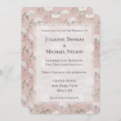 ピンク赤面バラホワイトフローラロマン結婚ティーズ 招待状 (正面/裏面)