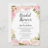 ピンク赤面バラ水彩フローラブライダルシャワー 招待状 (正面)