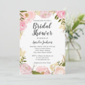 ピンク赤面バラ水彩フローラブライダルシャワー 招待状 (スタンド正面)