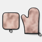 ピンク赤面バラ金ゴールドグラムスパークル 鍋つかみ&鍋敷きセット (正面)