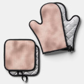 ピンク赤面バラ金ゴールドグラムスパークル 鍋つかみ&鍋敷きセット (正面/裏面)