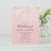ピンク赤面バラ金ゴールドグリッターマーブルグラム結婚ズ 招待状 (スタンド正面)