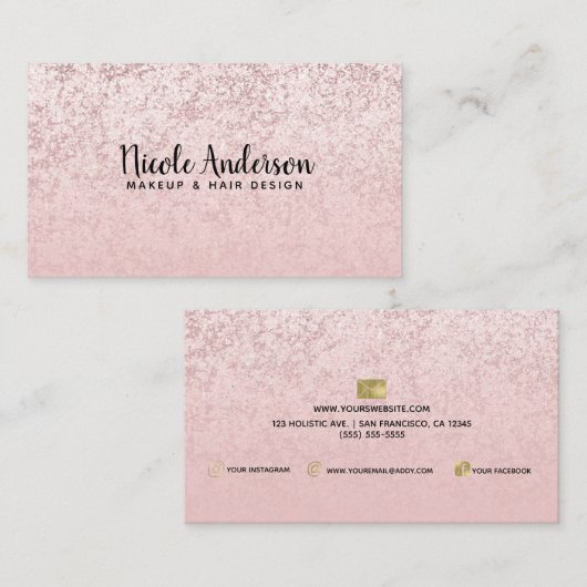 ピンク赤面バラ金ゴールドグリッターマーブルグラム美しい 名刺 (正面/裏面)