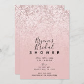 ピンク赤面バラ金ゴールドグリッターマーブルブライダルシャワー 招待状 (正面/裏面)