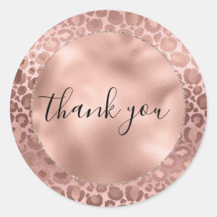 ピンク赤面バラ金ゴールドLeopard Print Thank you ラウンドシール