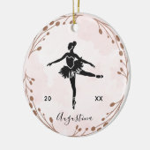 ピンク赤面バレリーナシルエット名&年間かわいい セラミックオーナメント (左)