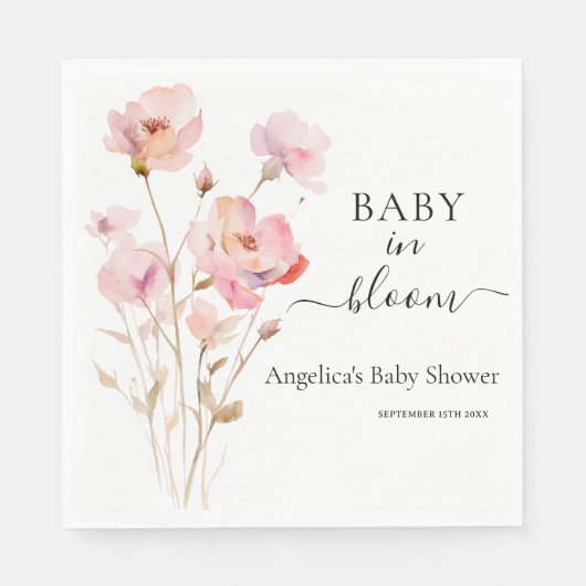 ピンク赤面パステルウォーターカラーフローラバラ スタンダードランチョンナプキン (正面)