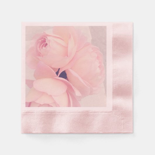 ピンク赤面ピンクローズ 縁ありカクテルナプキン (正面)
