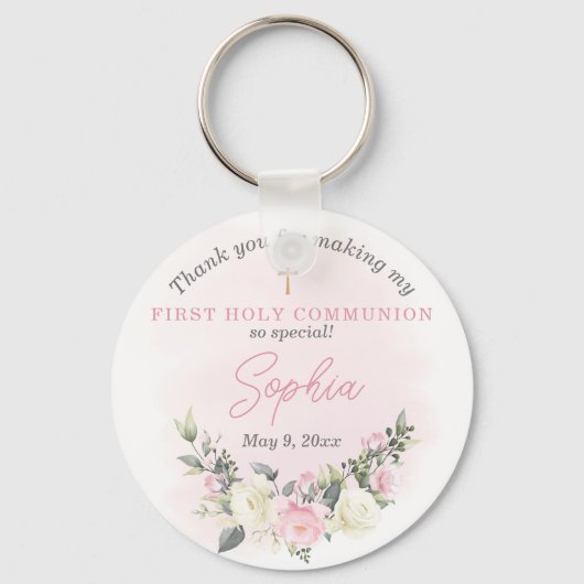 ピンク赤面ファースト・コミュニオンキーチェーンのお願い キーホルダー (正面)
