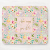 ピンク赤面フェイクグリッタースパークルフローラ水彩 マウスパッド (正面)