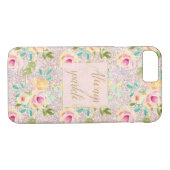 ピンク赤面フェイクグリッタースパークルフローラ水彩 Case-Mate iPhoneケース (裏面(横))