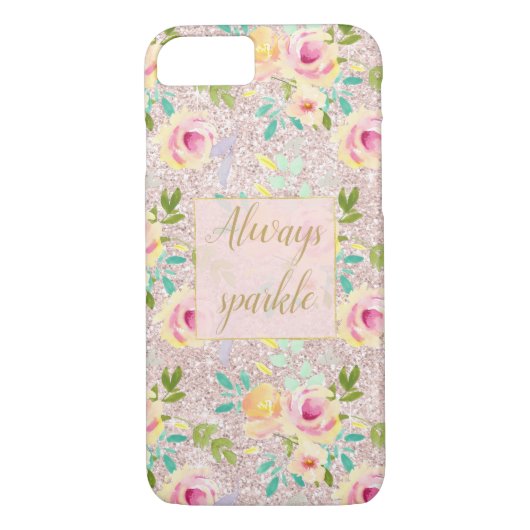 ピンク赤面フェイクグリッタースパークルフローラ水彩 Case-Mate iPhoneケース (裏面)