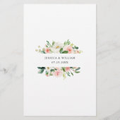 ピンク赤面フラワーグリーン結婚リーのディナーメニュー (裏面)