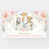 ピンク赤面フラワージャングルサファリベビーガールウェルカム 横断幕 (横)