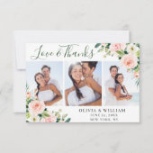 ピンク赤面フラワーズグリーナリーフローラ3フォト サンキューカード (正面)