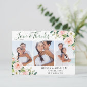 ピンク赤面フラワーズグリーナリーフローラ3フォト サンキューカード (スタンド正面)