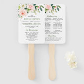 ピンク赤面フラワーズグリーンフローラ結婚式 プログラム ハンドファン (正面&裏面)