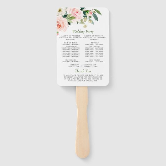 ピンク赤面フラワーズグリーンフローラ結婚式 プログラム ハンドファン (裏面)