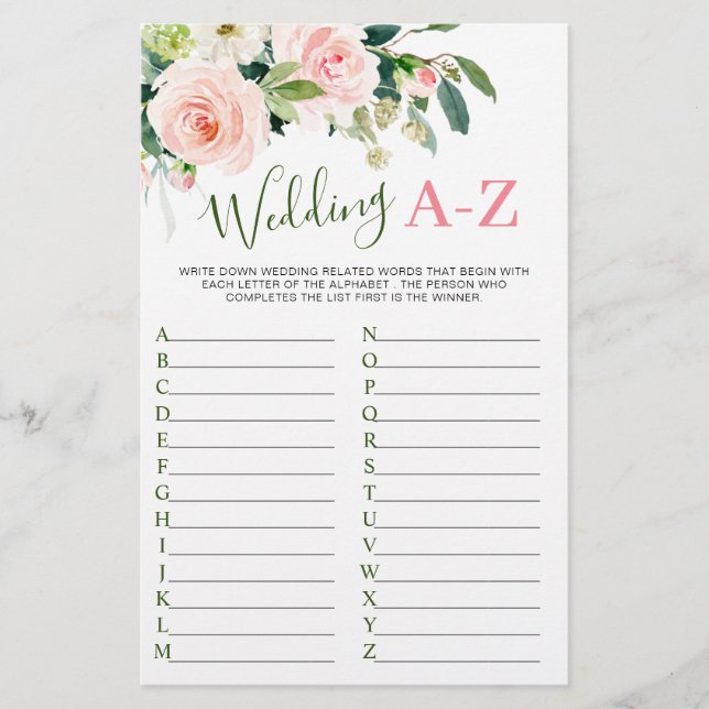 ピンク赤面フラワーズグリーンブライダルシャワーゲーム (正面)