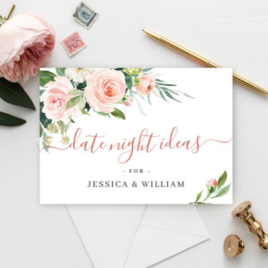ピンク赤面フラワーズブライダルシャワーデイトナイトアイディア アドバイスカード