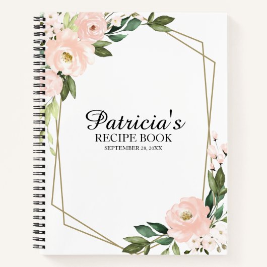 ピンク赤面フラワーズブライダルシャワーレシピ本 ノートブック (正面)