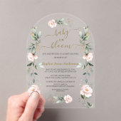 ピンク赤面フラワーズ金ゴールドガールベビーイン開花 アクリル招待状 (インサイチュ (ポータブル))